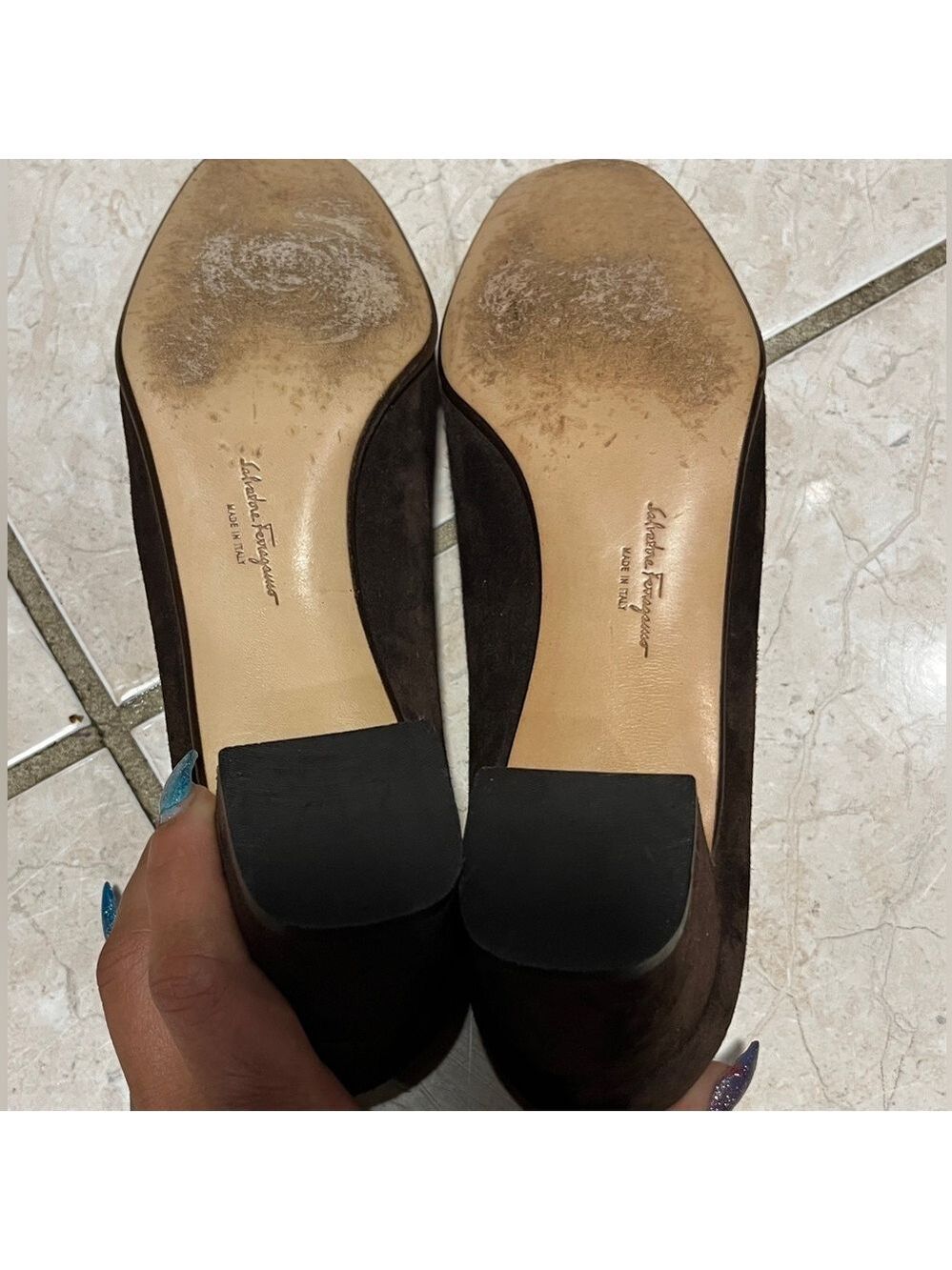 SALVATORE FERRAGAMO Luxe Brown Suede Block Heel Pumps Sz 8 $425 Chic Trendy - Picture 3 of 5